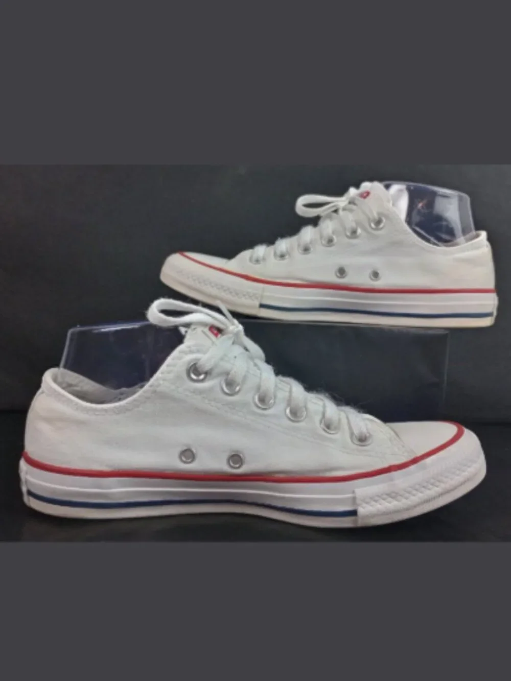 Converse All Star Mens‎ 5.5 Womens 7.5 White Blue Red Stripe Low Top Sneakers